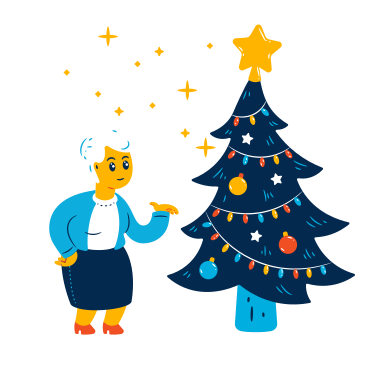 Old woman and christmas tree в PNG, SVG