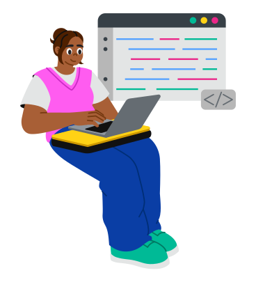 Illustrazione animata Programmazione della giovane donna sul computer portatile in GIF, Lottie (JSON), AE