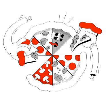 Ilustración animada de Manos sosteniendo porciones de pizza en GIF, Lottie (JSON), AE
