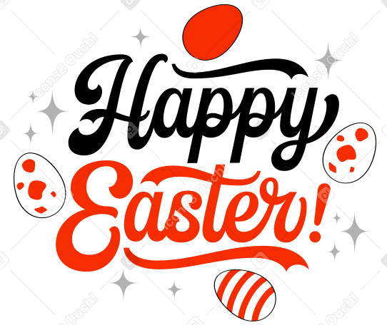 Lettering Happy Easter with eggs and decor PNG, SVG