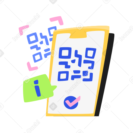 Phone with a QR code and an information icon in the message Illustration in PNG, SVG