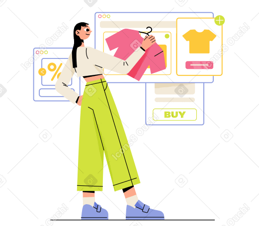 Woman chooses things online Illustration in PNG, SVG