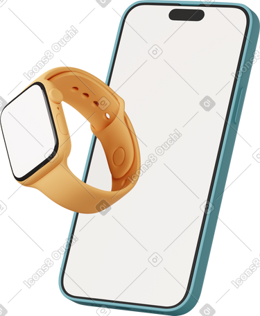 3D smart watch with smartphone turned left PNG, SVG