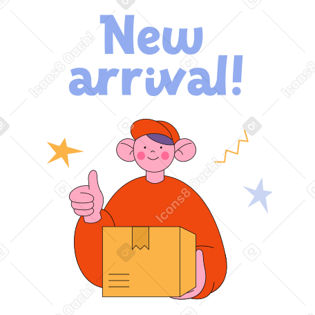 Lettering New arrival and a delivery guy Illustration in PNG, SVG