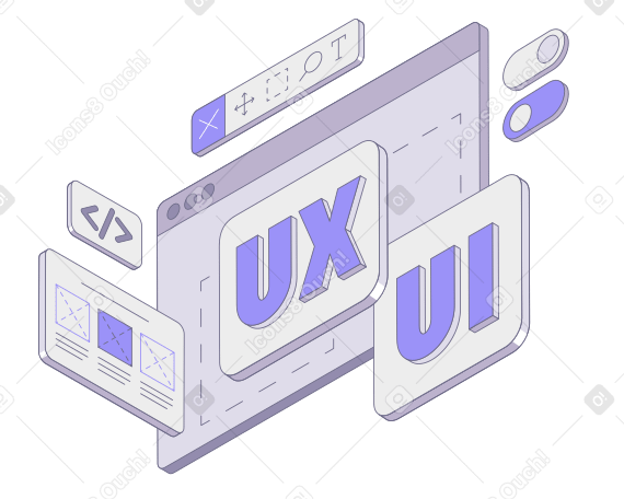Надпись ux/ui с панелью инструментов и текстом интерфейса веб-дизайна в PNG, SVG