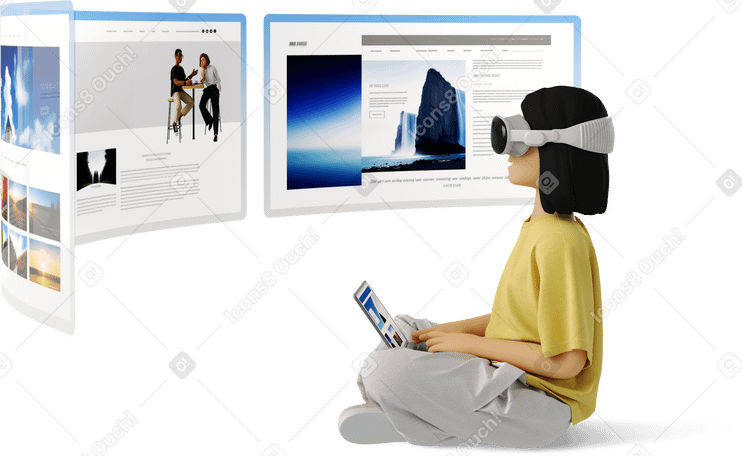 3D woman in vr glasses browsing websites PNG、SVG