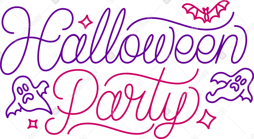 lettering halloween party with bat and ghosts text PNG, SVG