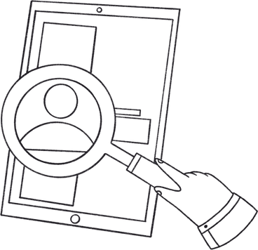 hand with a clipboard and a magnifying glass and a found worker PNG, SVG