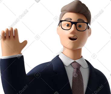 Close up of businessman in dark blue suit waving goodbye PNG, SVG