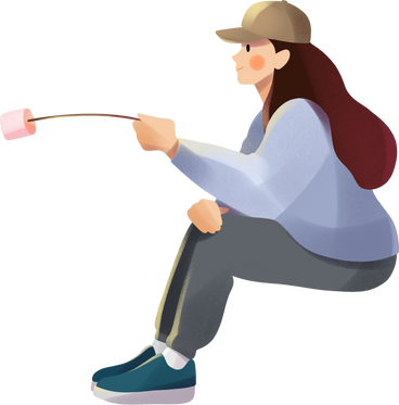 young woman roasting marshmallows PNG, SVG