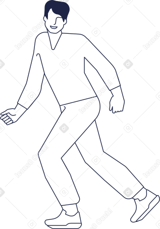 smiling man runs and turns his head Illustration in PNG, SVG