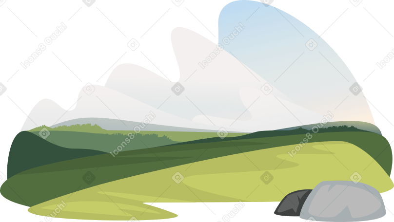 들판과 뭉게구름이 있는 풍경 PNG, SVG