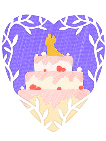 Lilac frame in the shape of a heart with a wedding cake PNG, SVG