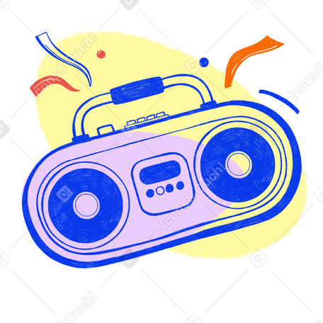 Blue tape recorder with music and confetti for the party Illustration in PNG, SVG