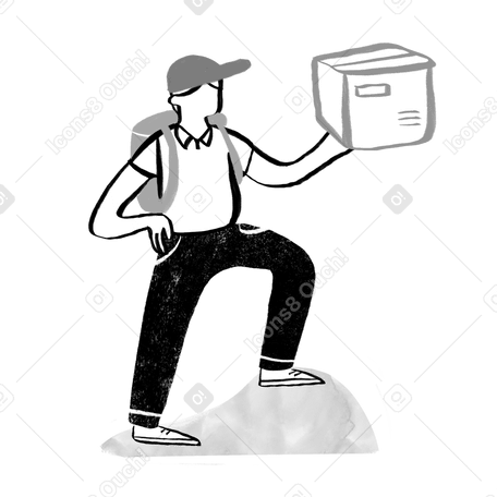 Black and white delivery man holding package PNG, SVG