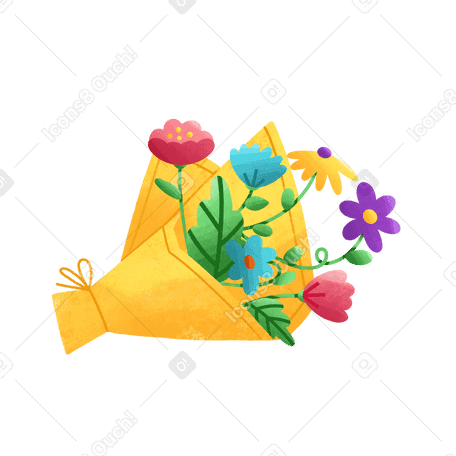 bouquet of flowers in yellow paper Illustration in PNG, SVG