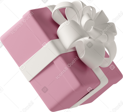 3D pink gift box with white ribbon Illustration in PNG, SVG