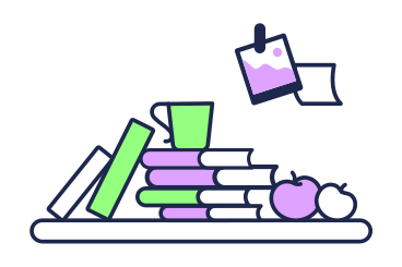 Bibliothèque avec livres et pommes PNG, SVG