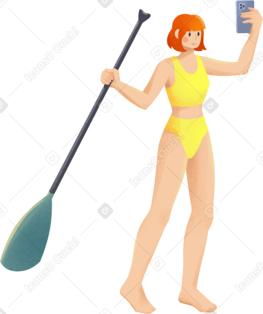 young woman in yellow swimming suit is taking a selfie PNG、SVG