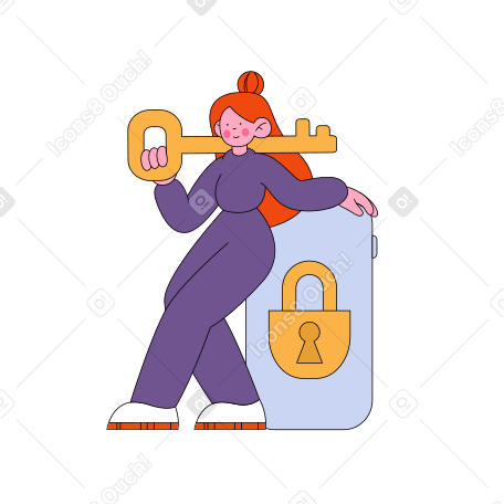 Woman with a lock key cybersecurity PNG, SVG