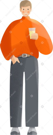 young man standing with a glass of juice in his hand PNG、SVG