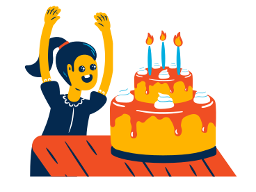 Girl and big birthday cake PNG, SVG