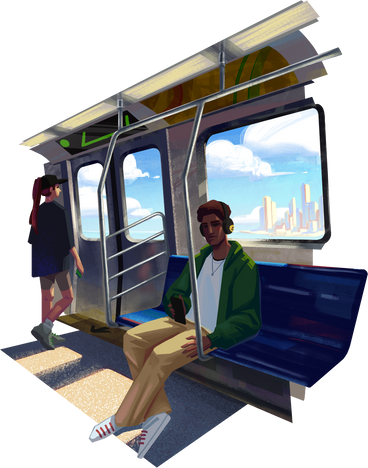 Пассажиры в поезде метро в PNG, SVG