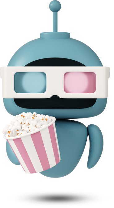 ChatGPT robot holding popcorn bucket PNG, SVG