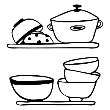 Kitchen shelves with dishes PNG, SVG