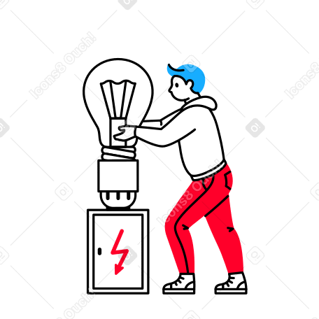 Homme vissant une ampoule dans un boîtier de transformateur PNG, SVG