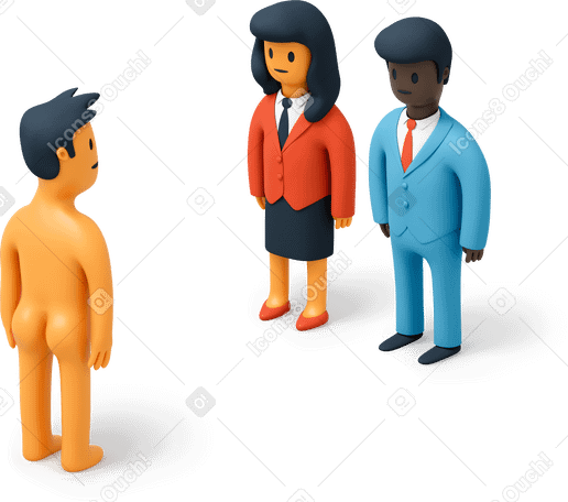 D Unexpected Meeting Of Naked Man Businessman And Businesswoman Illustration In PNG SVG