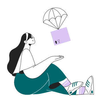 Girl receives a parcel from the air PNG, SVG