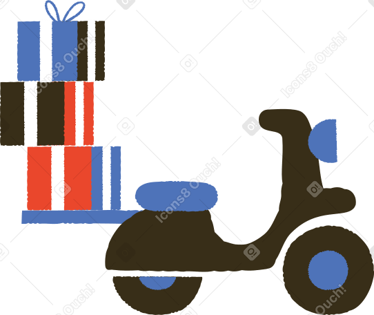 мопед с подарками в PNG, SVG