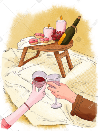 Romantic picnic for two with wine PNG, SVG