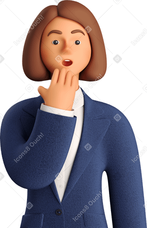 3D astonished businesswoman in blue suit PNG, SVG