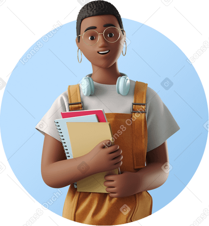3D female student with notebooks PNG, SVG