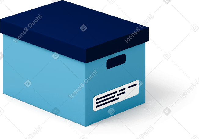 3D Side view of blue archive card box Illustration in PNG, SVG
