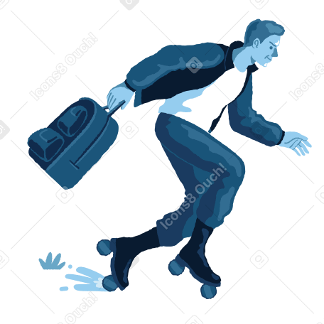 Man on roller-skates with the backpack in hand Illustration in PNG, SVG