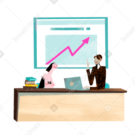 Two people discussing work in the office PNG, SVG
