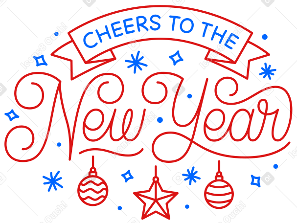 lettering cheers to the new year with stars and snowflake Illustration in PNG, SVG