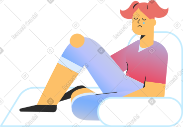 Crying girl on the couch PNG, SVG