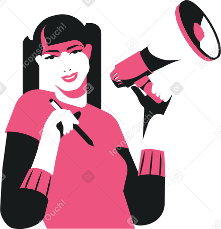 smiling girl with a megaphone in her hand Illustration in PNG, SVG