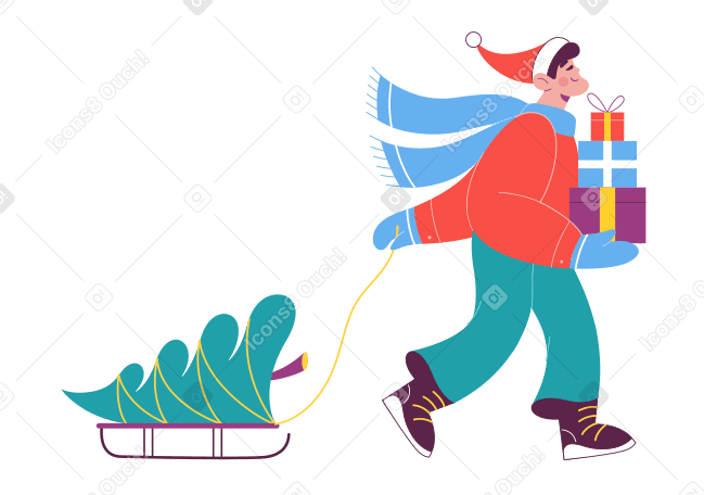 Man carrying a christmas tree animated illustration in GIF, Lottie (JSON), AE