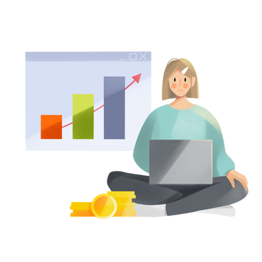Young woman investing money online PNG, SVG