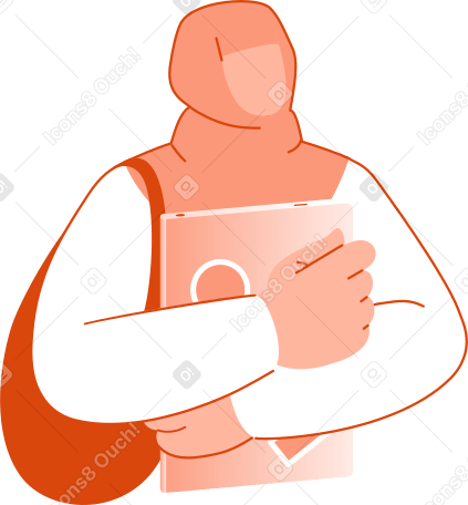 female student in a hijab with a bag and a laptop in her hands PNG, SVG