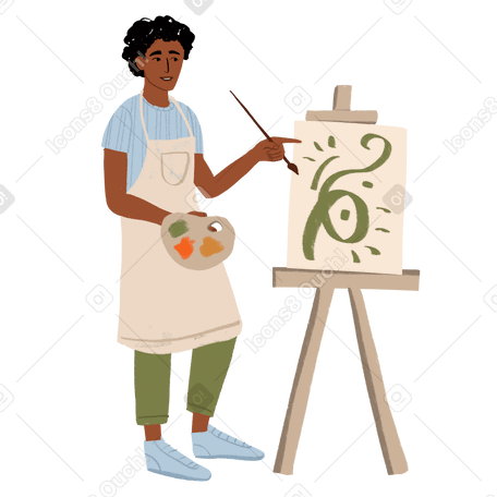 Artist drawing a painting on a easel PNG, SVG