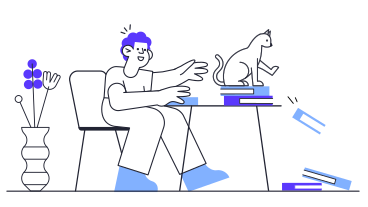Guy reaches for the cat pushing books on the floor PNG, SVG