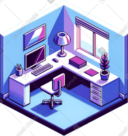 Room with corner office desk and light from window PNG, SVG