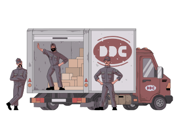 Men standing in the back of a delivery truck PNG, SVG