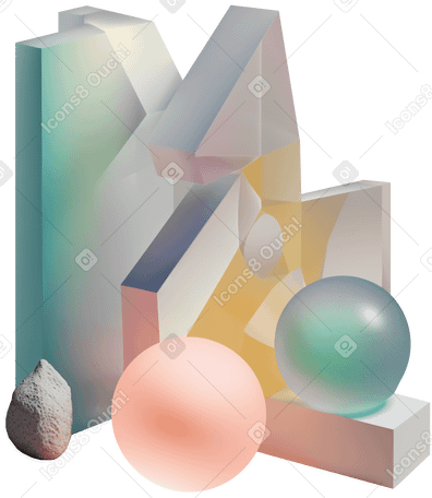 3D Абстрактная композиция с цветными предметами в PNG, SVG